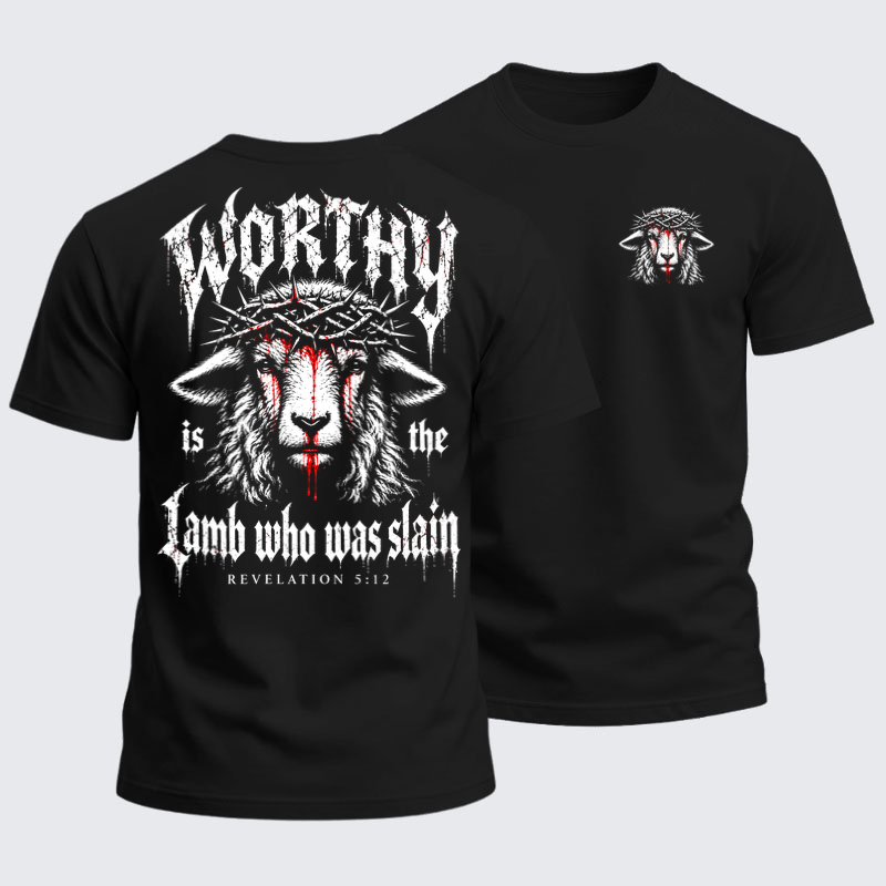 Heavyweight Cotton Tee - Worthy Is the Lamb Who Was Slain – Revelation 5:12