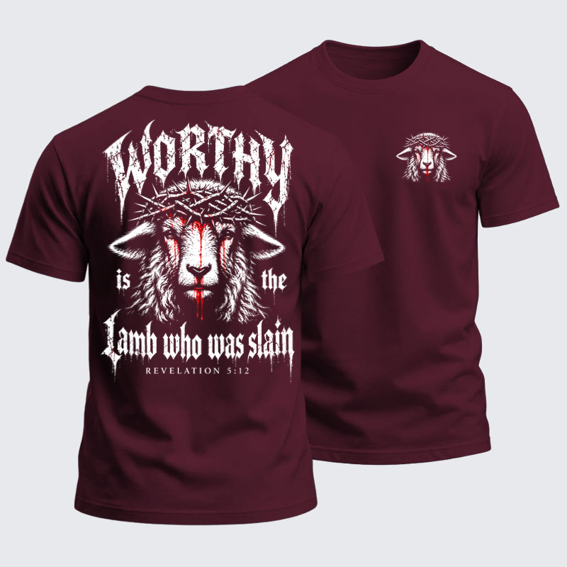 Heavyweight Cotton Tee - Worthy Is the Lamb Who Was Slain – Revelation 5:12