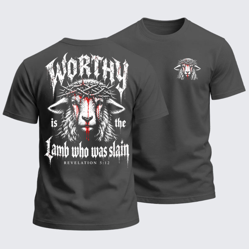 Heavyweight Cotton Tee - Worthy Is the Lamb Who Was Slain – Revelation 5:12