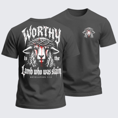 Heavyweight Cotton Tee - Worthy Is the Lamb Who Was Slain – Revelation 5:12