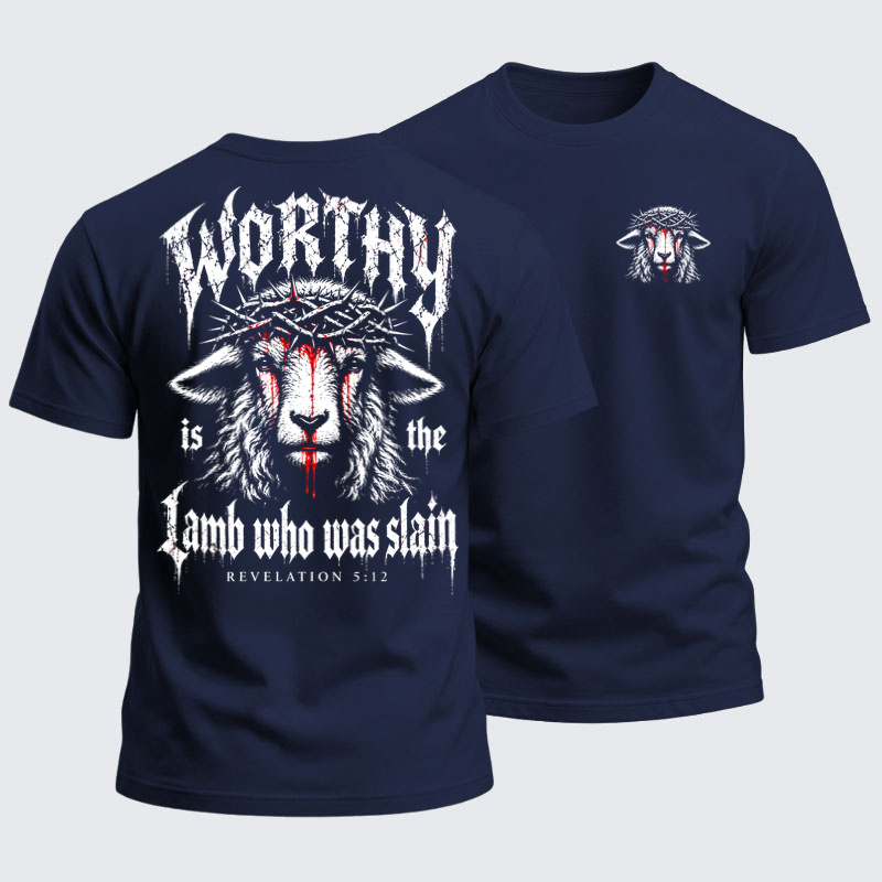 Heavyweight Cotton Tee - Worthy Is the Lamb Who Was Slain – Revelation 5:12