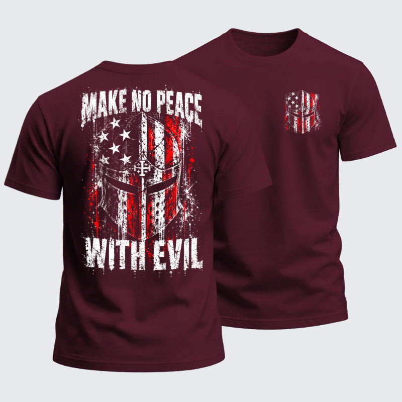 Heavyweight Cotton Tee -Make No Peace With Evil – Christian Warrior Knight