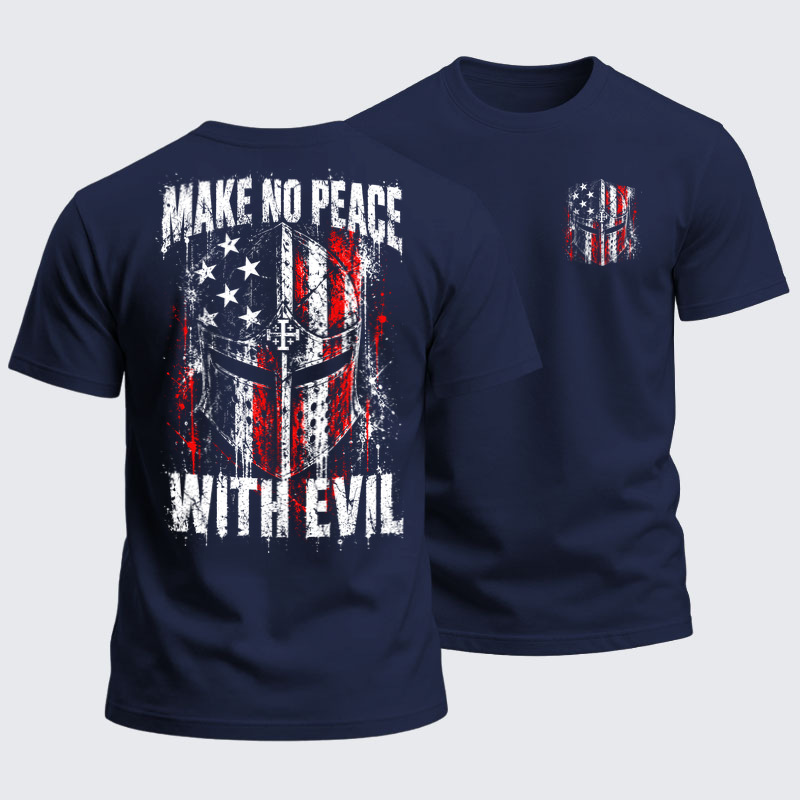 Heavyweight Cotton Tee -Make No Peace With Evil – Christian Warrior Knight