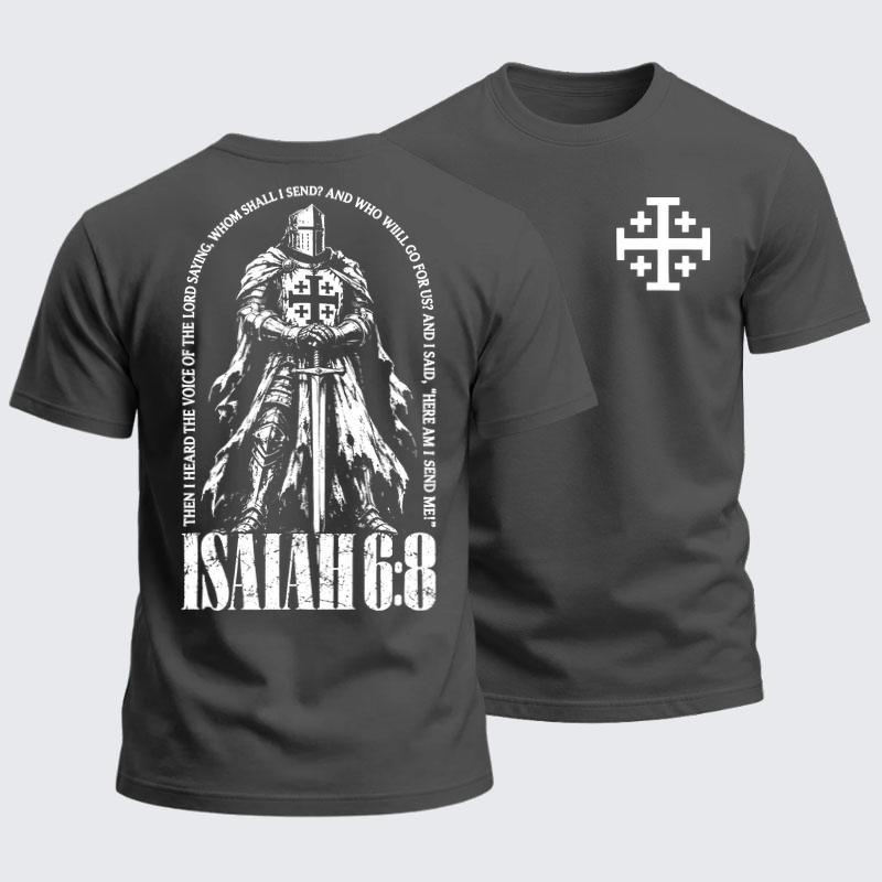 Heavyweight Cotton Tee - Here I Am Send Me Isaiah 6:8 Christian Warrior