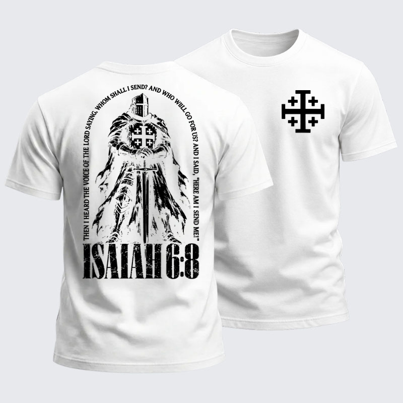 Heavyweight Cotton Tee - Here I Am Send Me Isaiah 6:8 Christian Warrior