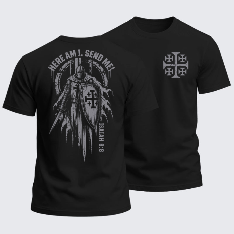 Heavyweight Cotton Tee - Here Am I, Send Me – Isaiah 6:8 Christian Knight