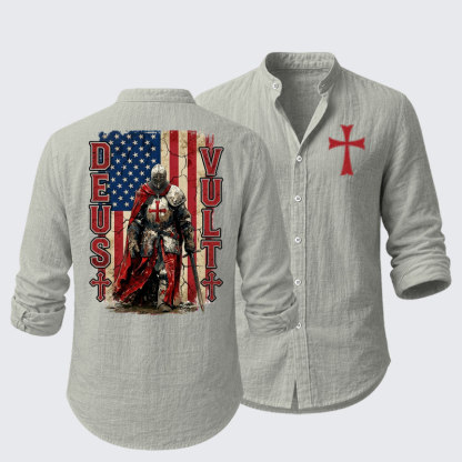 Deus Vult Knight Templar American Flag Crusader Resort Casual Shirt