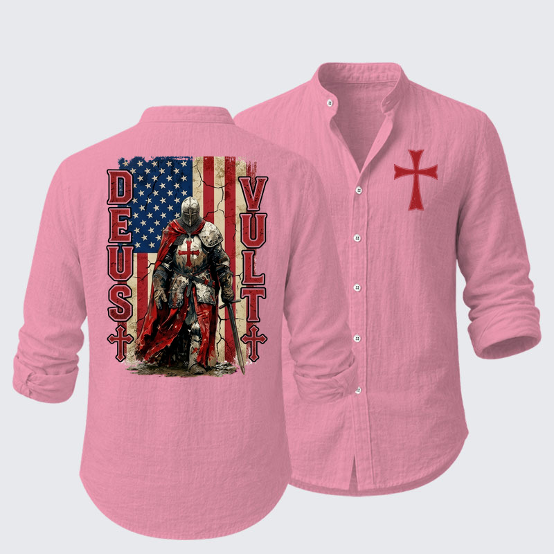 Deus Vult Knight Templar American Flag Crusader Resort Casual Shirt