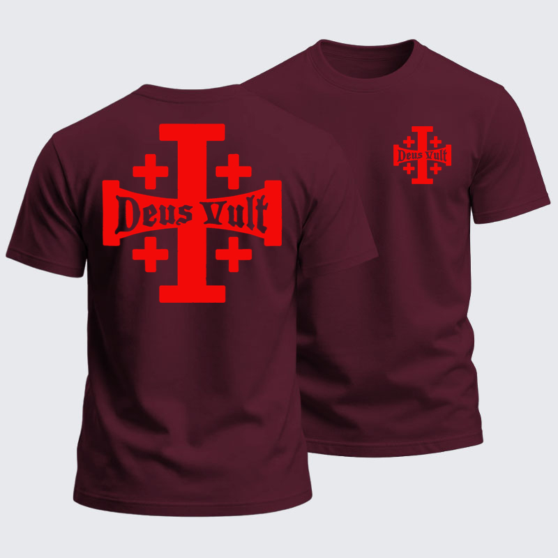 Heavyweight Cotton Tee -Jerusalem Cross Deus Vult   