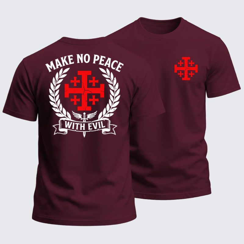 Heavyweight Cotton Tee - Make No Peace with Evil Knight Templar Jerusalem Cross