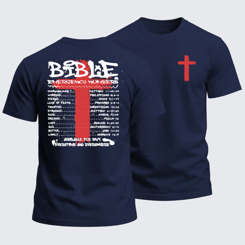 Heavyweight Cotton Tee - Bible Emergency Numbers   