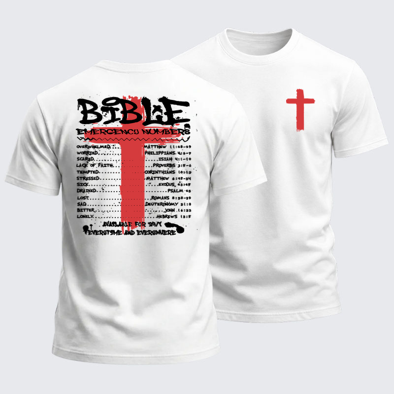 Heavyweight Cotton Tee - Bible Emergency Numbers   