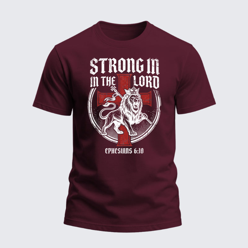 Heavyweight Cotton Tee - Be Strong in the Lord Ephesians 6:10 Lion   