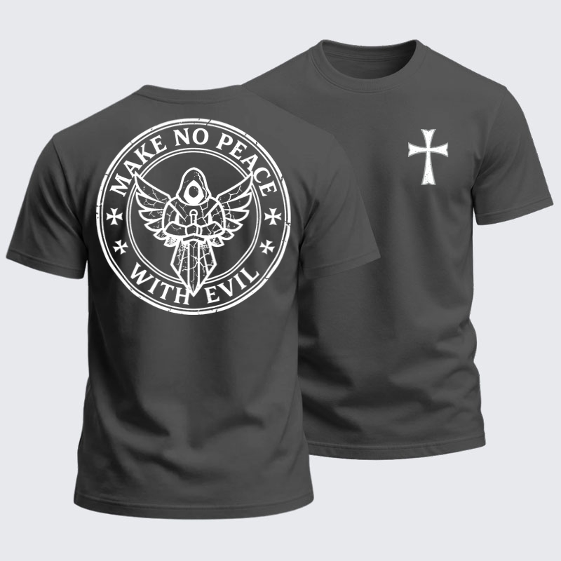 Heavyweight Cotton Tee - Make No Peace with Evil Knight Templar Jerusalem Cross