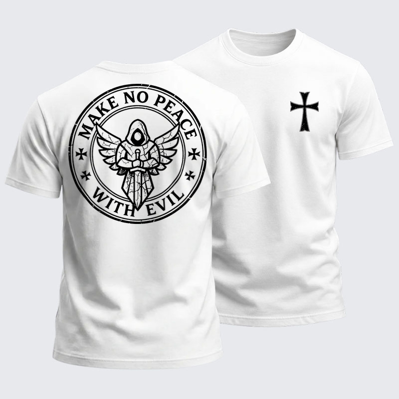Heavyweight Cotton Tee - Make No Peace with Evil Knight Templar Jerusalem Cross