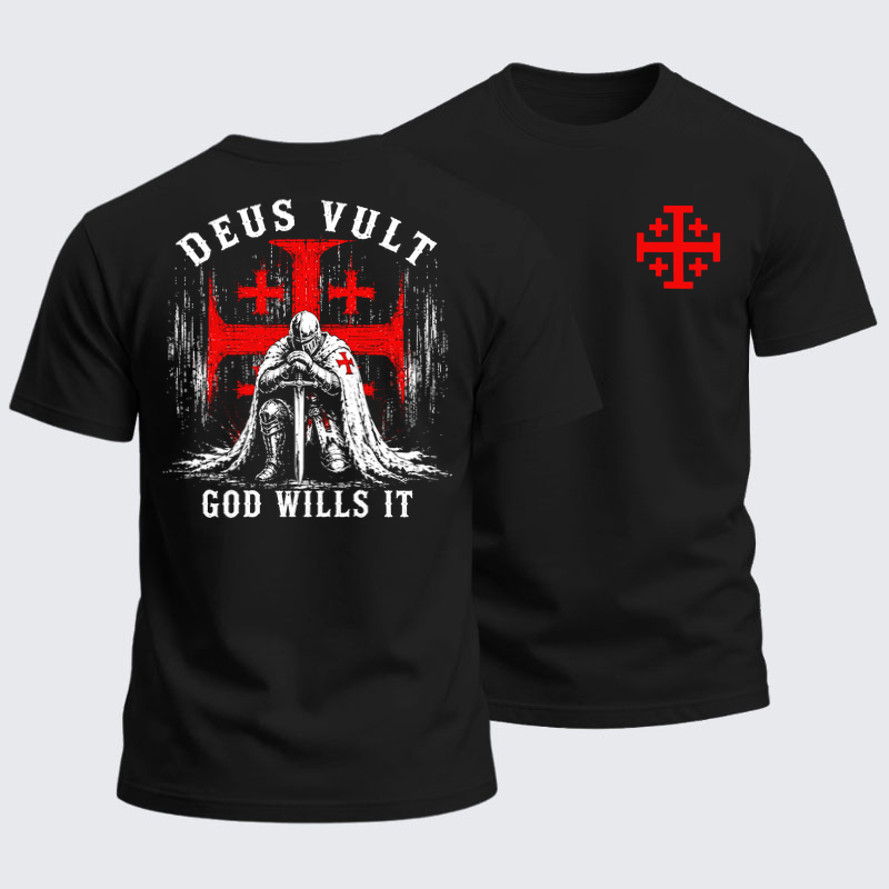 Heavyweight Cotton Tee -Knights Templar Deus Vult