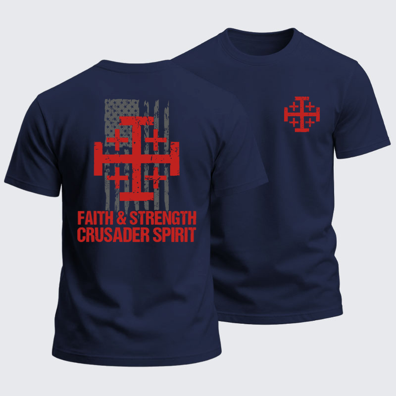 Heavyweight Cotton Tee -Faith &Strength Crusader Spirit Crusader Knight    