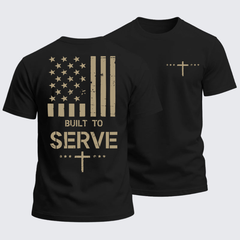 Heavyweight Cotton Tee -Built To Serve Flag Cross   