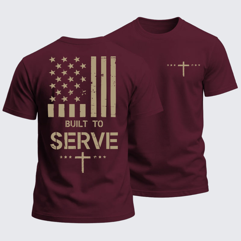 Heavyweight Cotton Tee -Built To Serve Flag Cross   