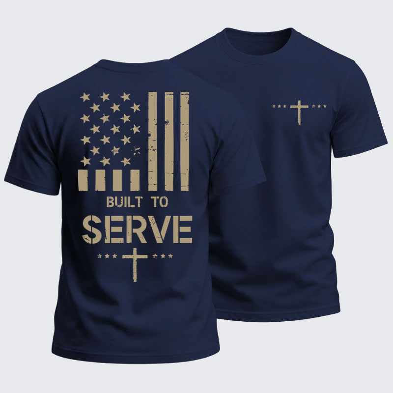 Heavyweight Cotton Tee -Built To Serve Flag Cross   