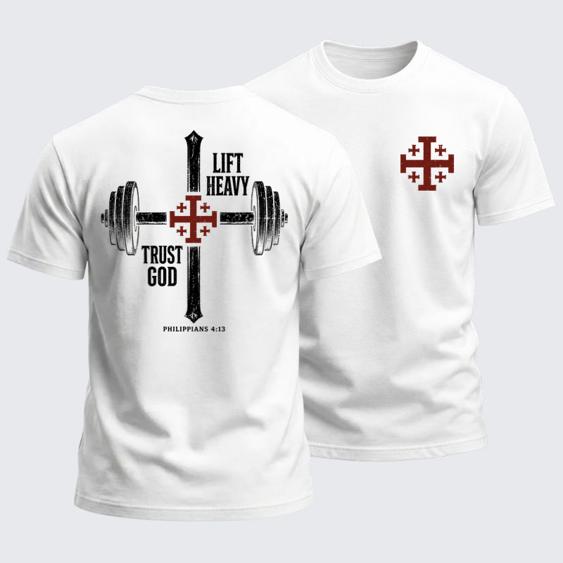Heavyweight Cotton Tee -Lift Heavy Trust God