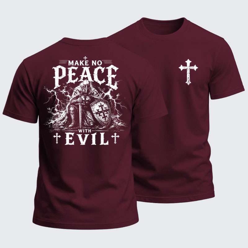 Heavyweight Cotton Tee - Make No Peace with Evil Jerusalem Cross United States Flag
