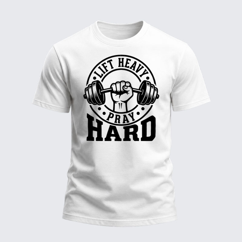 Heavyweight Cotton Tee -Lift Heavy Pray Hard   