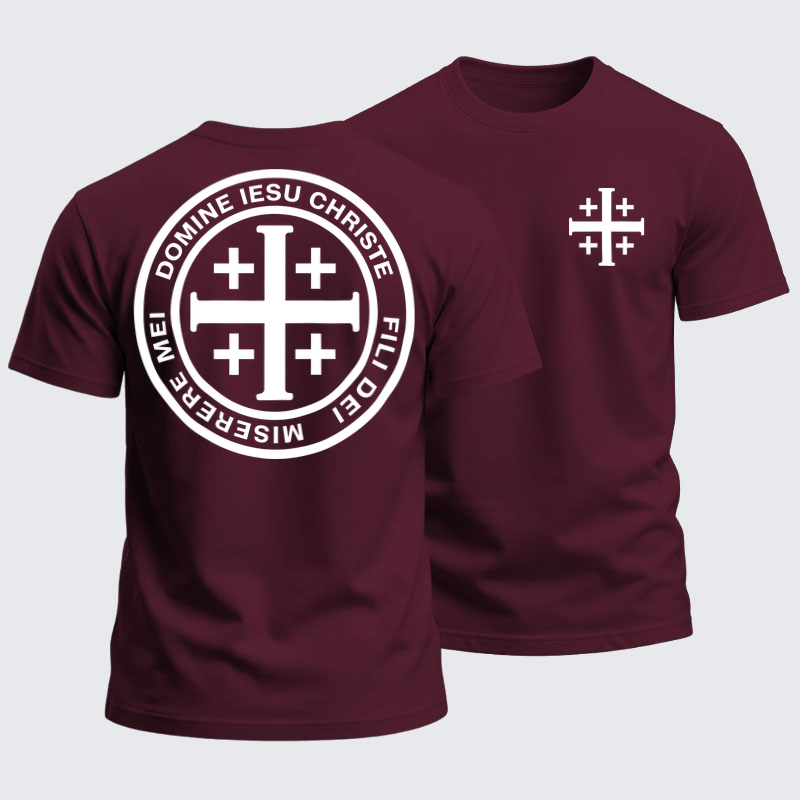Heavyweight Cotton Tee -Domine Iesu Christe Jerusalem Cross