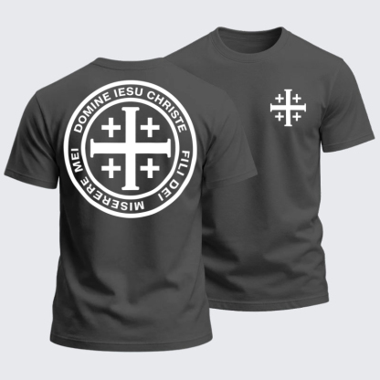 Heavyweight Cotton Tee -Domine Iesu Christe Jerusalem Cross