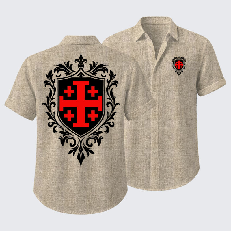 Short Sleeve Casual Shirt - Jerusalem Cross Heraldic Crest