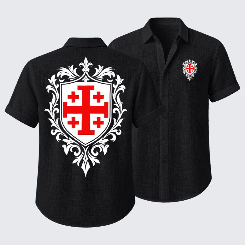 Short Sleeve Casual Shirt - Jerusalem Cross Heraldic Crest