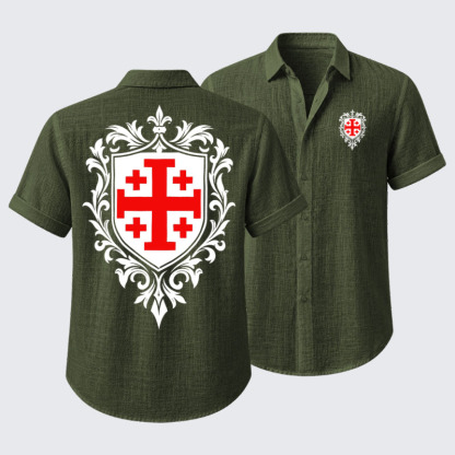 Short Sleeve Casual Shirt - Jerusalem Cross Heraldic Crest