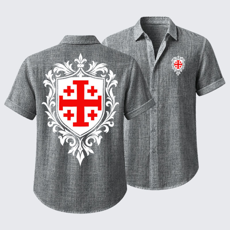 Short Sleeve Casual Shirt - Jerusalem Cross Heraldic Crest