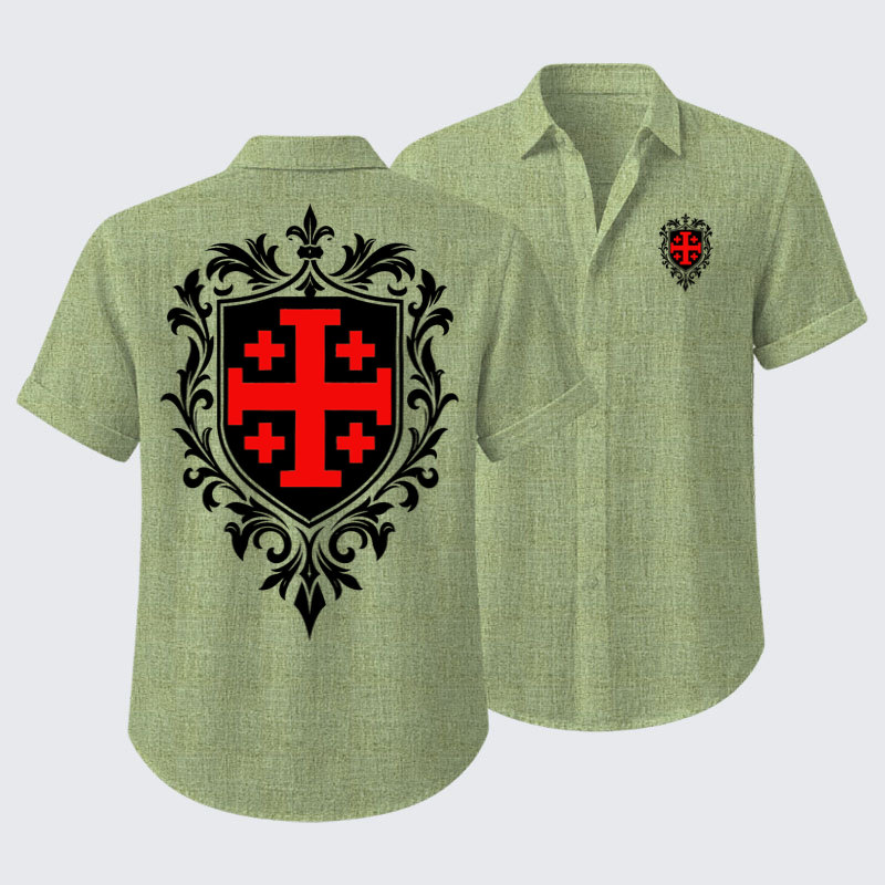 Short Sleeve Casual Shirt - Jerusalem Cross Heraldic Crest