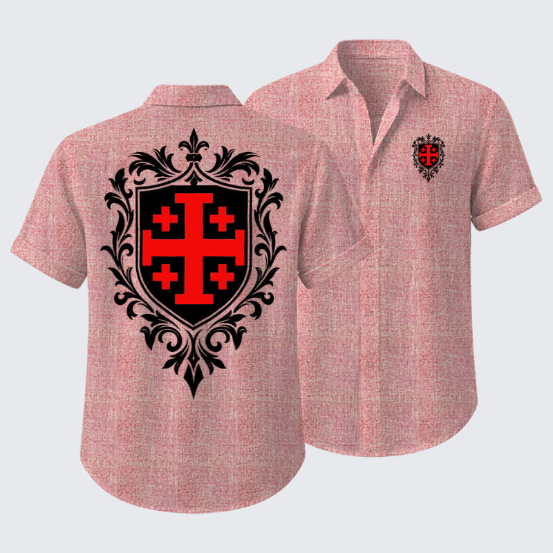 Short Sleeve Casual Shirt - Jerusalem Cross Heraldic Crest