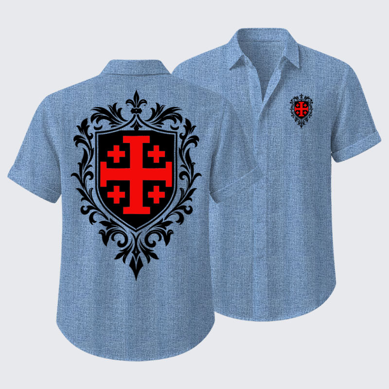 Short Sleeve Casual Shirt - Jerusalem Cross Heraldic Crest