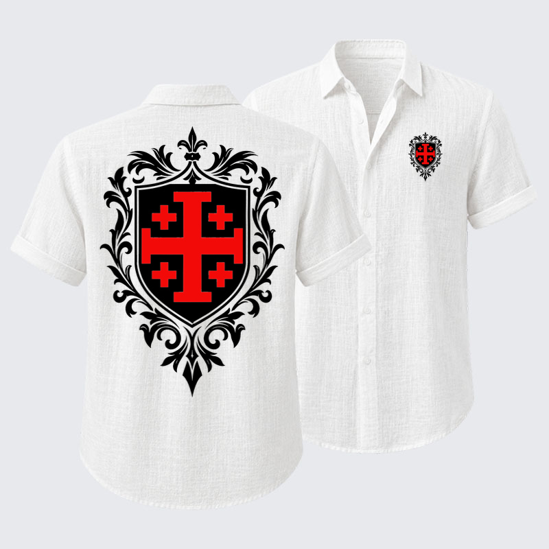Short Sleeve Casual Shirt - Jerusalem Cross Heraldic Crest