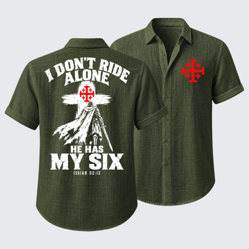 Short Sleeve Casual Shirt - I Don’t Ride Alone – Isaiah 52:12 Christian Warrior
