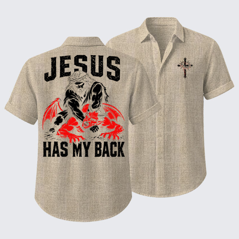 Short Sleeve Casual Shirt - Jesus Has My Back
