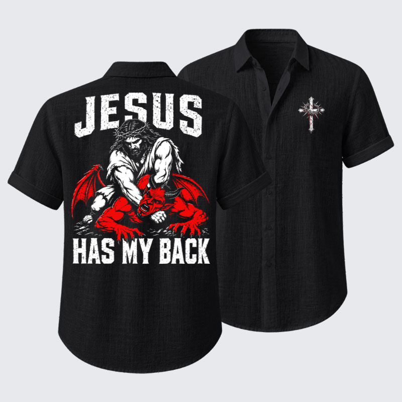Short Sleeve Casual Shirt - Jesus Has My Back