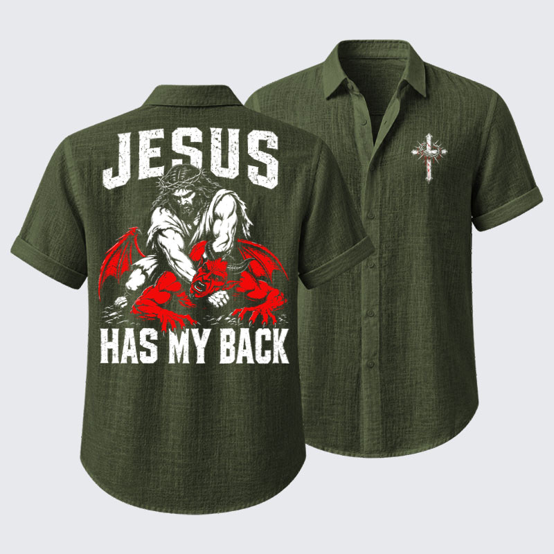 Short Sleeve Casual Shirt - Jesus Has My Back