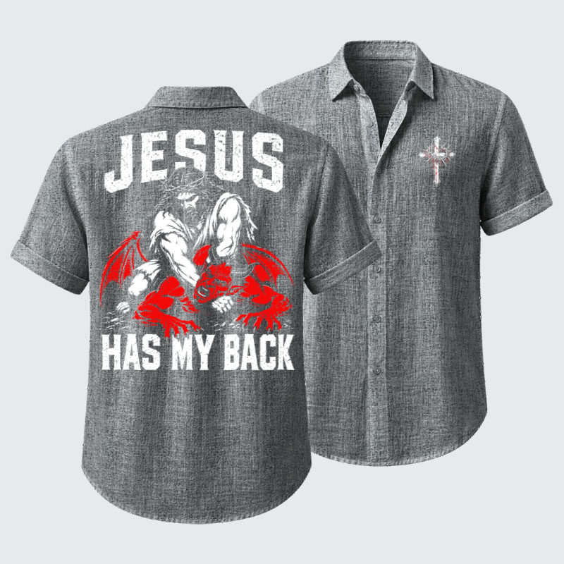 Short Sleeve Casual Shirt - Jesus Has My Back