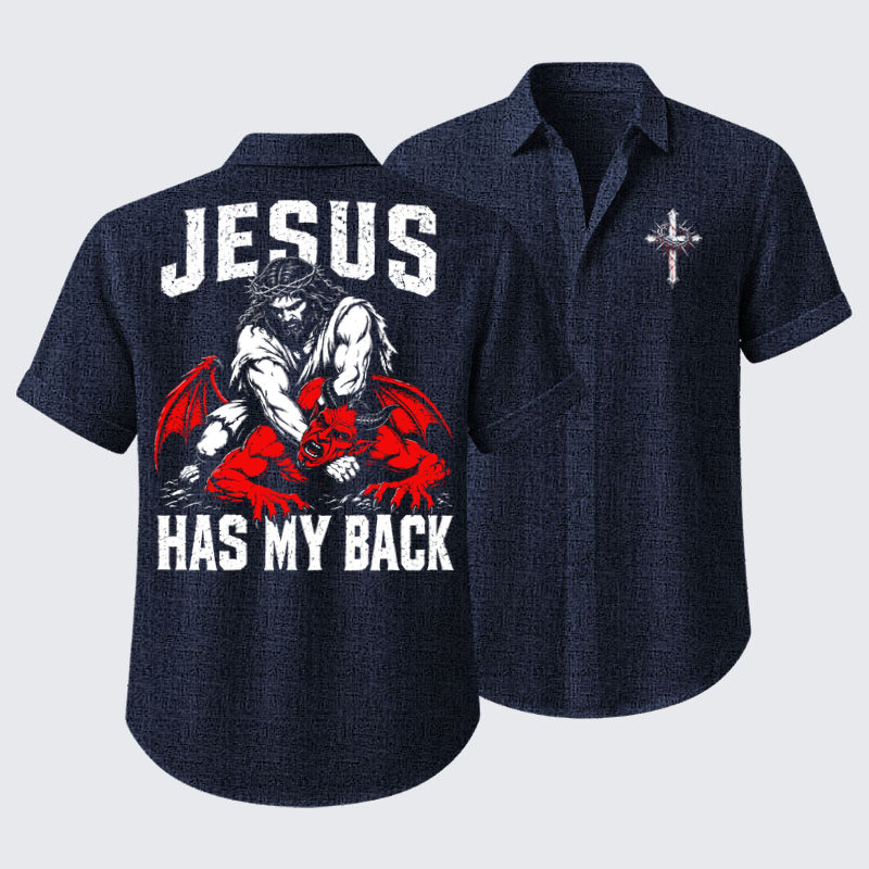 Short Sleeve Casual Shirt - Jesus Has My Back
