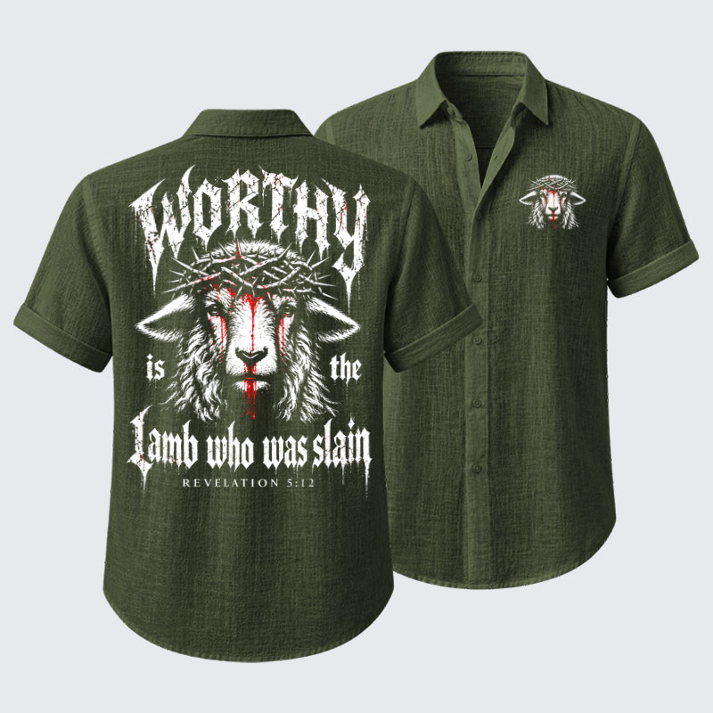 Short Sleeve Casual Shirt - Worthy Is the Lamb Who Was Slain – Revelation 5:12