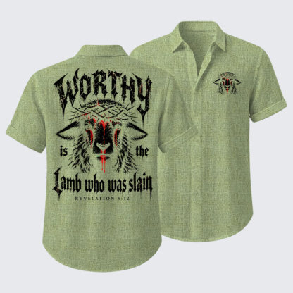 Short Sleeve Casual Shirt - Worthy Is the Lamb Who Was Slain – Revelation 5:12