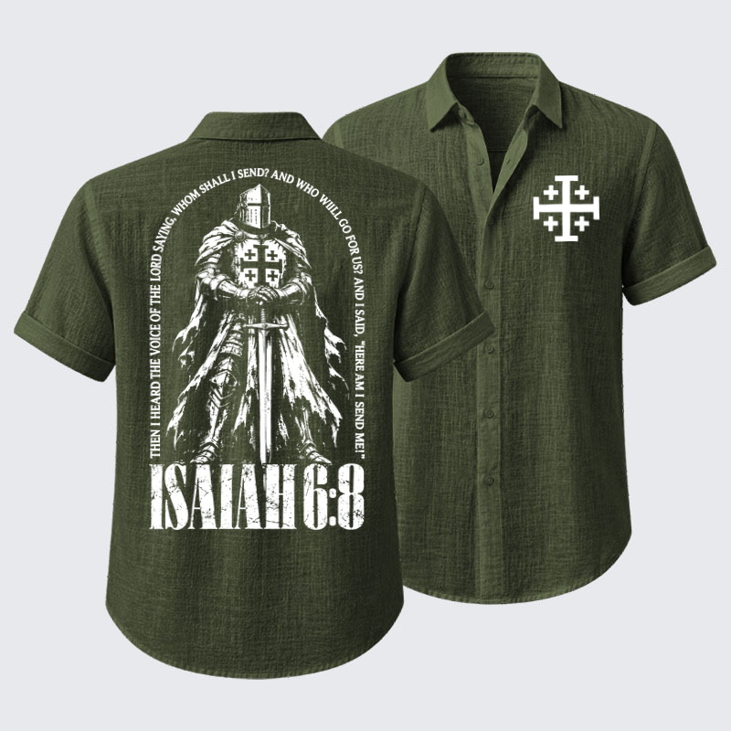 Short Sleeve Casual Shirt - Here I Am Send Me Isaiah 6:8 Christian Warrior
