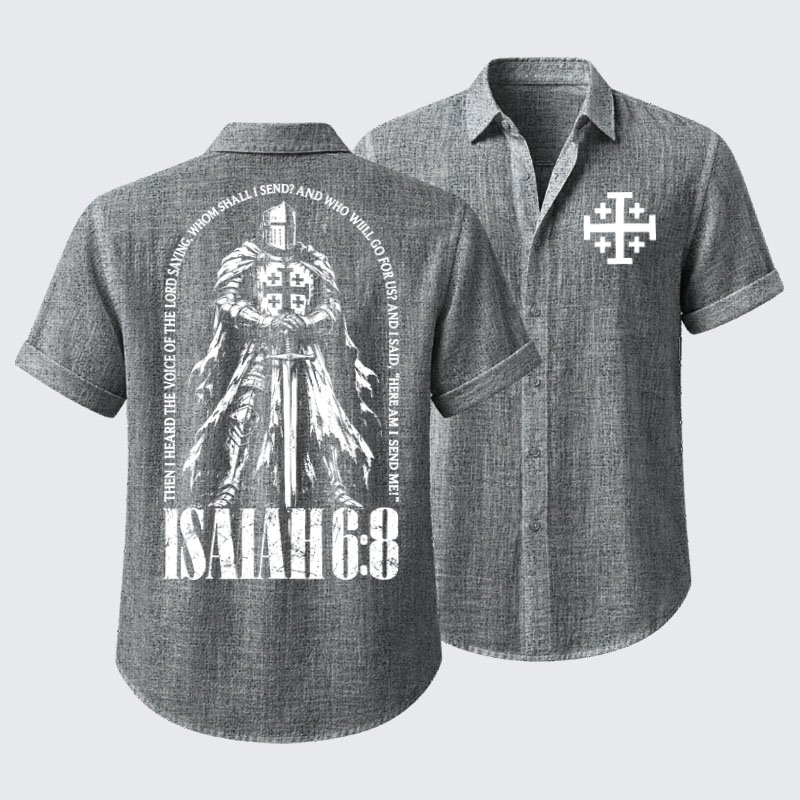 Short Sleeve Casual Shirt - Here I Am Send Me Isaiah 6:8 Christian Warrior