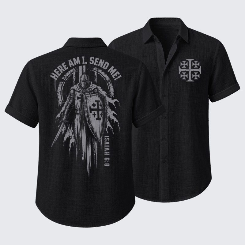 Short Sleeve Casual Shirt - Here Am I, Send Me – Isaiah 6:8 Christian Knight