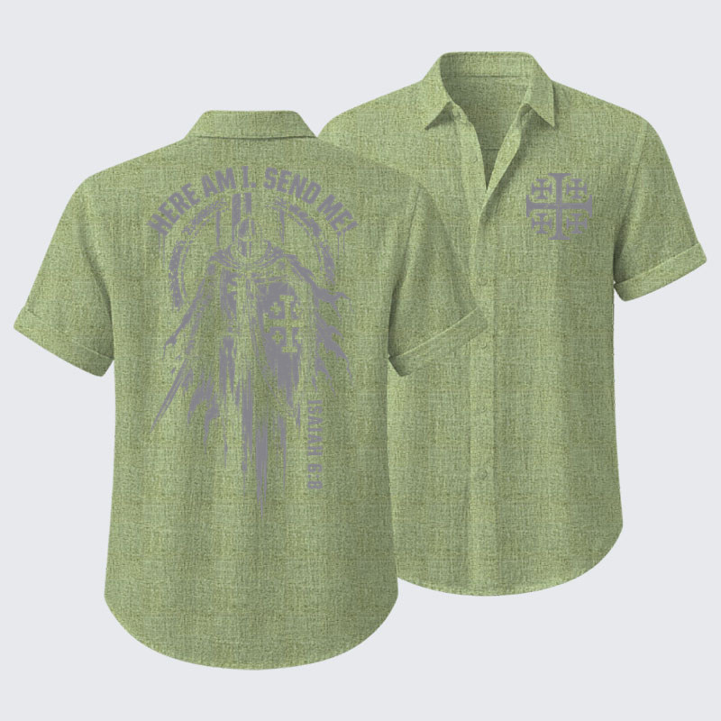 Short Sleeve Casual Shirt - Here Am I, Send Me – Isaiah 6:8 Christian Knight