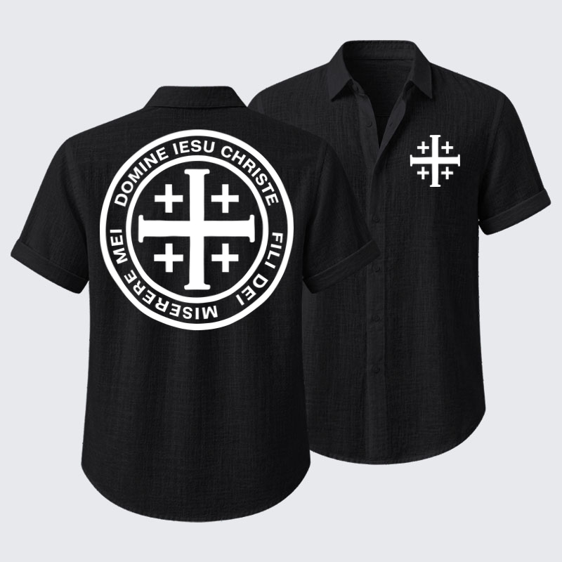 Short Sleeve Casual Shirt - Domine Iesu Christe Jerusalem Cross